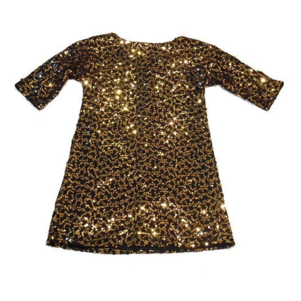 NEW Blush by Us Angels Gold & Black Sequin Girls Holiday New year Dress 10 12 14